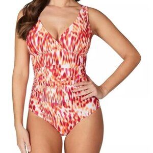 Nip Tuck Orange Tribal Skin Rita One Piece Swimsuit MultiFit Cup Women's Size 6